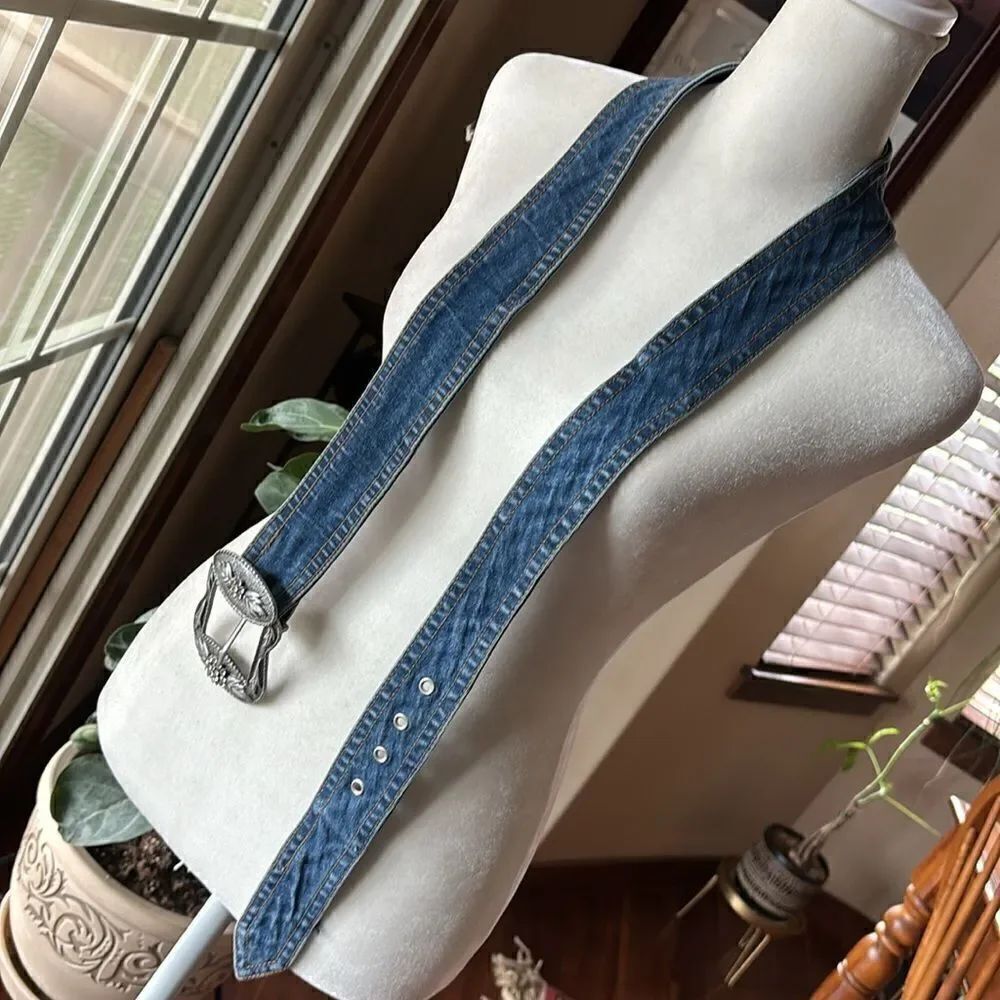 Denim & Rhinestone Buckle Belt - M - Picture 3 of 7